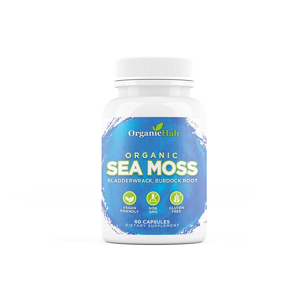 OrganicHab Sea Moss with Bladderwrack and Burdock Root Organic Capsules, Sea Moss Supplement for Imm