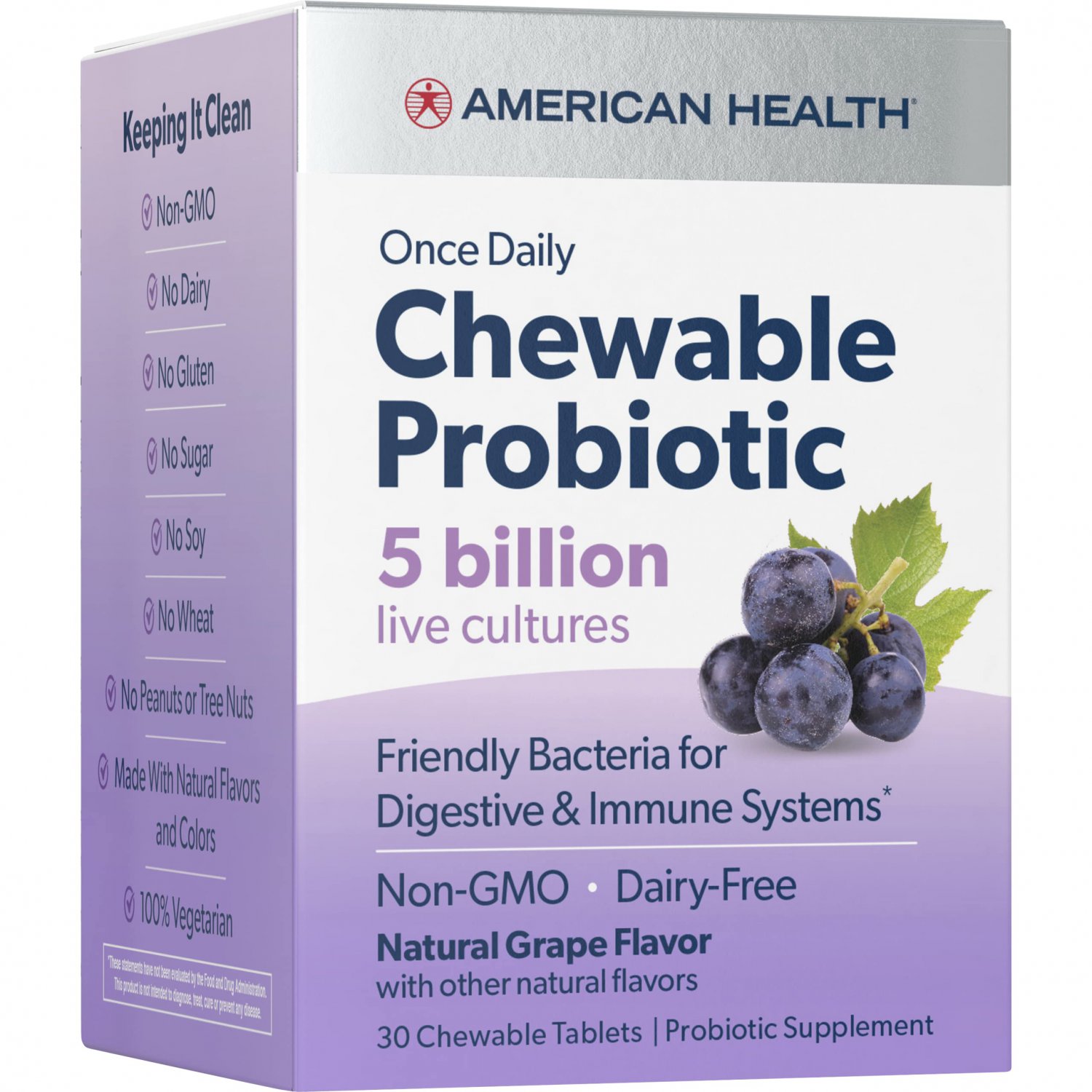 American Health Probiotic Grape, Daily Chewable Tablet, 5 Billion Live Cultures, Beneficial Bacteria