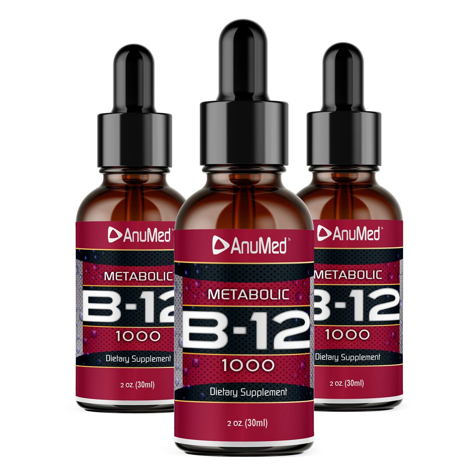 (3 Pack) Anumed Vitamin B12 sublingual Drops 1000 MCG with Methylcobalamin |Promotes Energy, Metabol