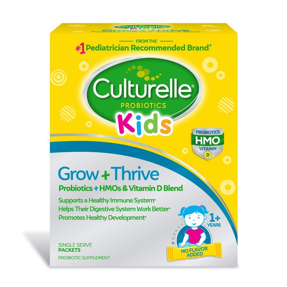 Culturelle Kids Grow + Thrive Probiotic Packets, Blend of Probiotics, HMOs & Vitamin D, Support a He