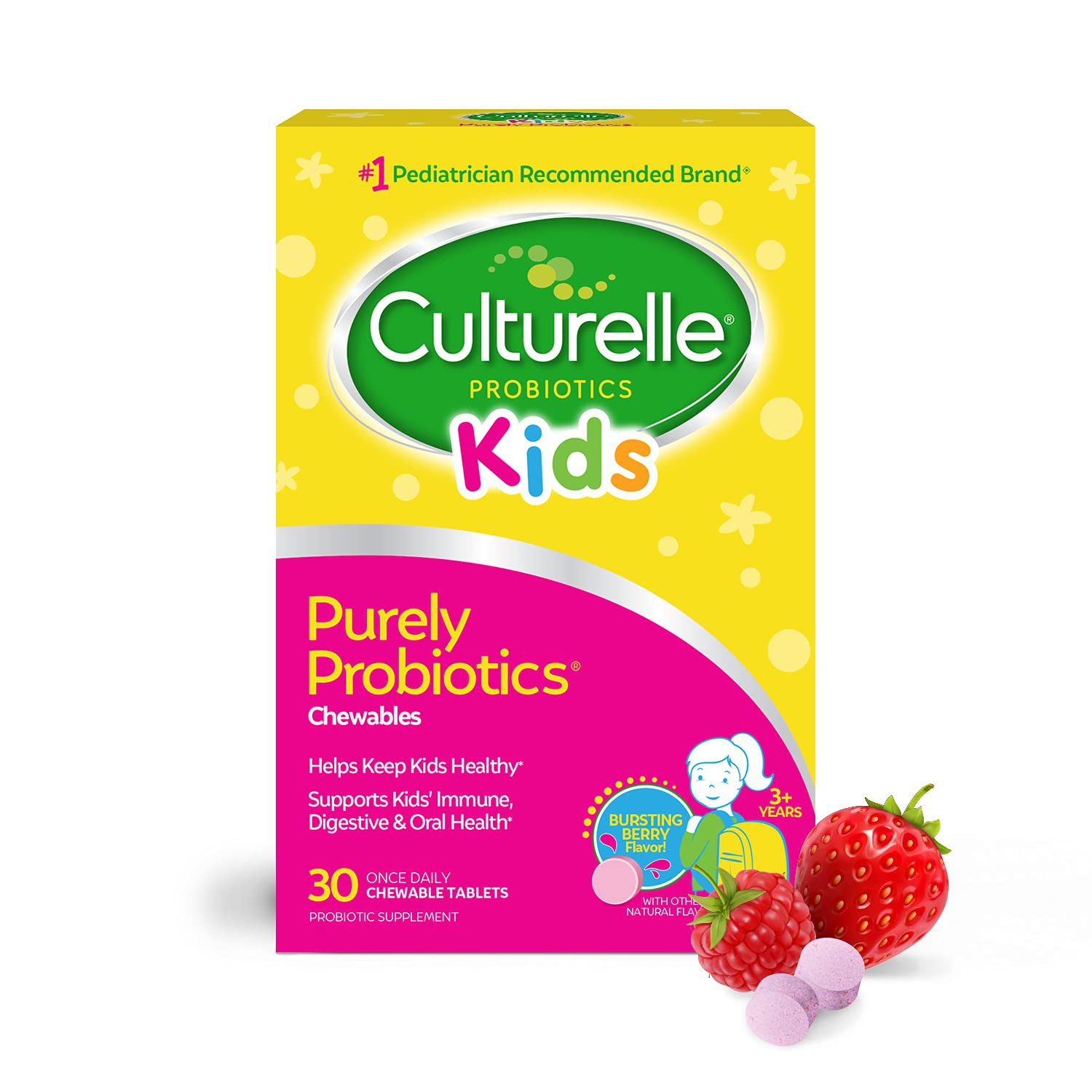 Culturelle Kids Chewable Daily Probiotic for Kids - Natural Berry - Supports Immune, Digestive, and 