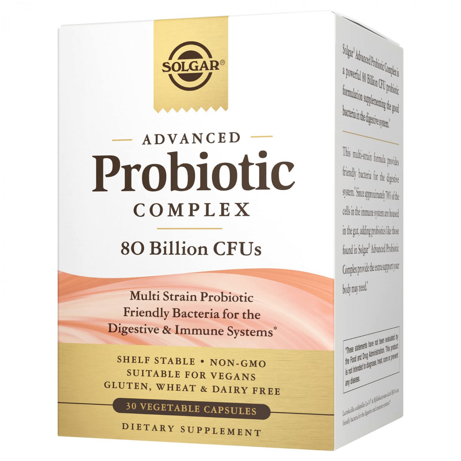 Solgar Advanced Probiotic Complex, 30 Vegetable Capsules - 80 Billion CFU Multi Strain Probiotic - E