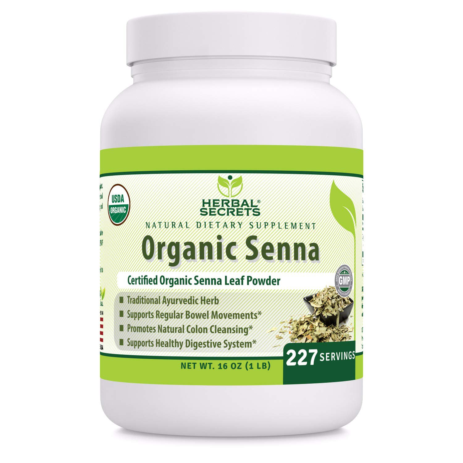 Herbal Secrets Certified Organic Senna Powder 16 oz (Non-GMO) Gluten-Free - Support Healthy Digestiv
