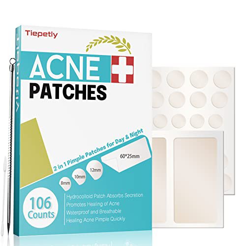 Pimple Patches, 4 Sizes 106 Patches for Large Pimple, Hydrocolloid Acne Patches for Face and Body, A