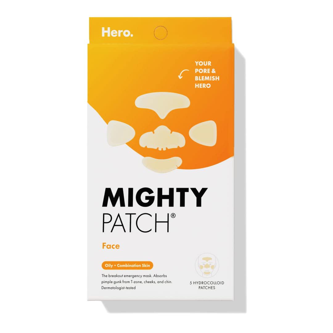 Mighty Patch Face from Hero Cosmetics - XL Hydrocolloid Face Mask for Acne, 5 Large Pimple Patches f