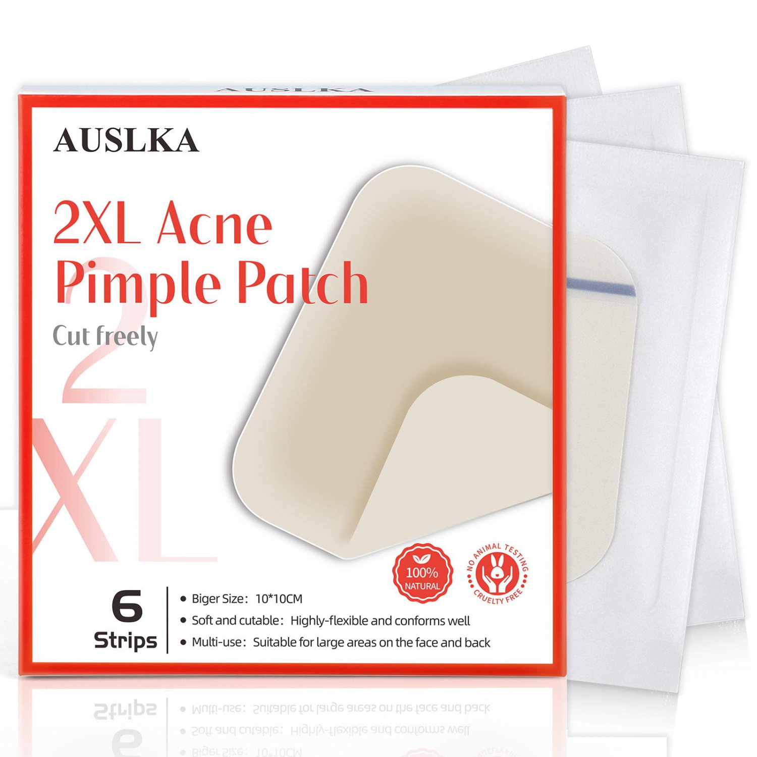 AUSLKA Big Acne Pimple Patches (6 Patches), Hydrocolloid Acne Pimple Patch for Acne Zit Breakouts, L