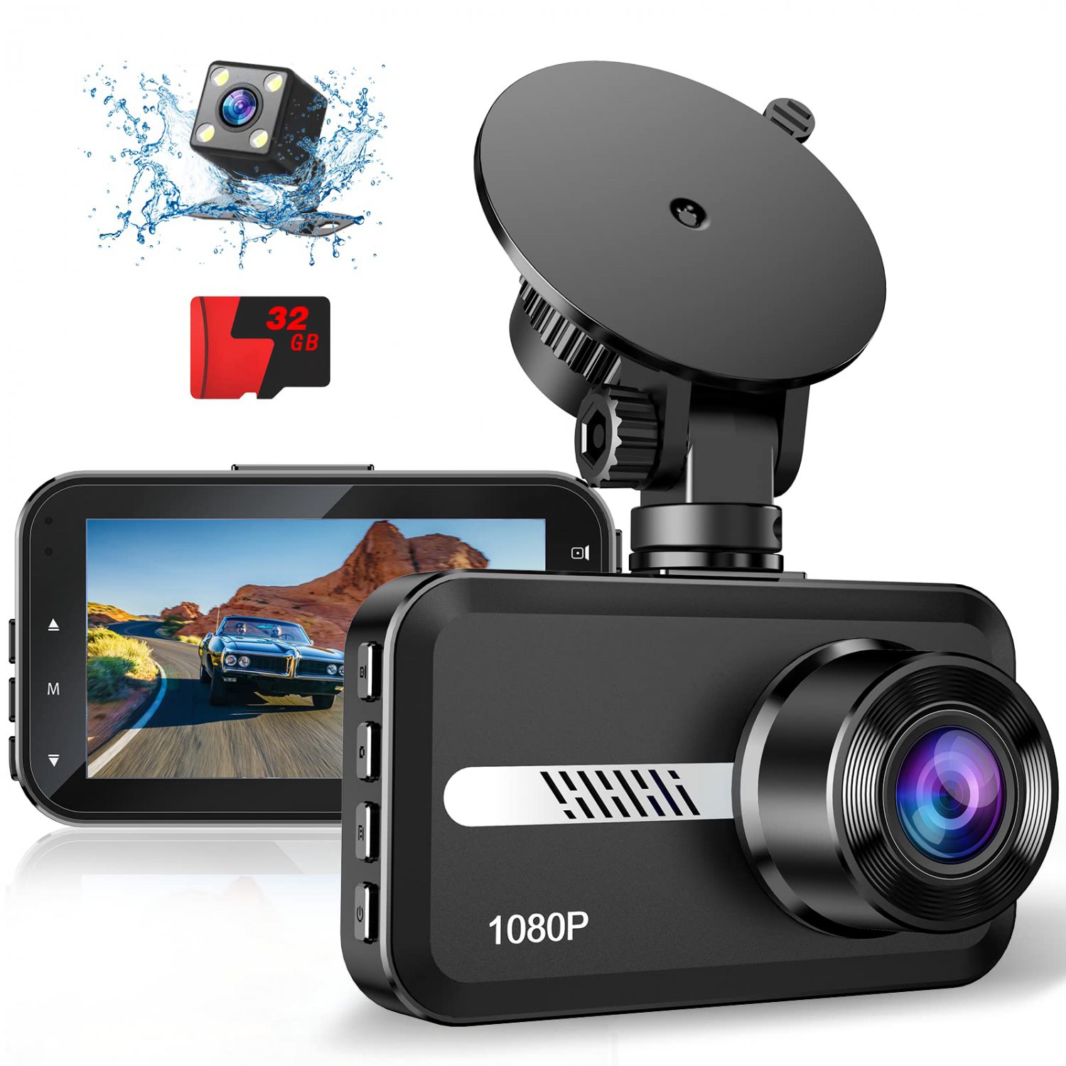 Dash Cam Front and Rear,Dashcams for Car with SD Card,1080P FHD Dual Dashboard Camera Recorder, 170