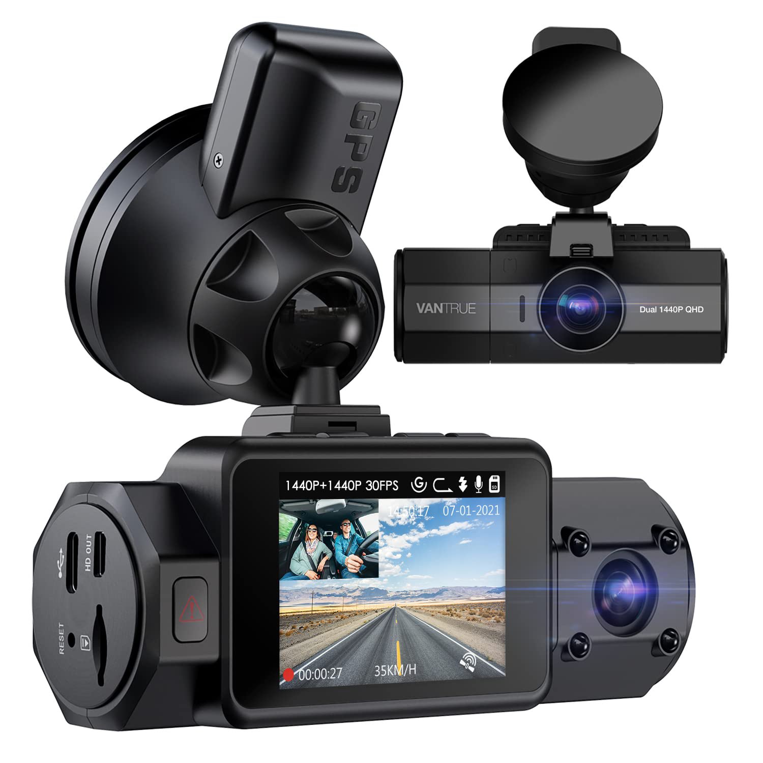 Vantrue N2S 4K Dash Cam, Dual 2.5K 1440P Front and Inside Dash Camera with GPS and Speed, IR Night V