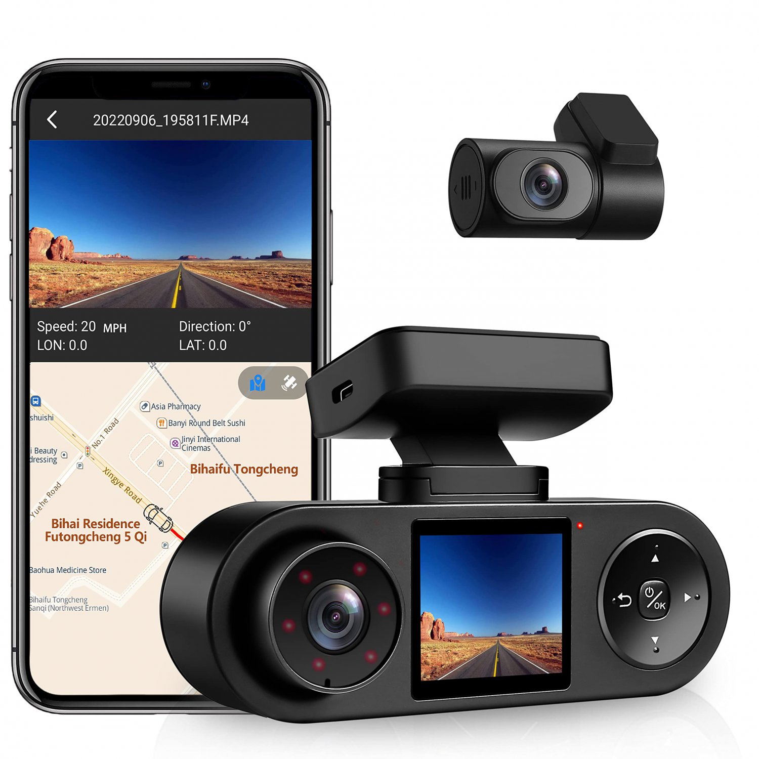 COXPAL 3 Channel Dash Cam for Front and Rear and Inside with GPS, WiFi, Infrared Night Vision, Super