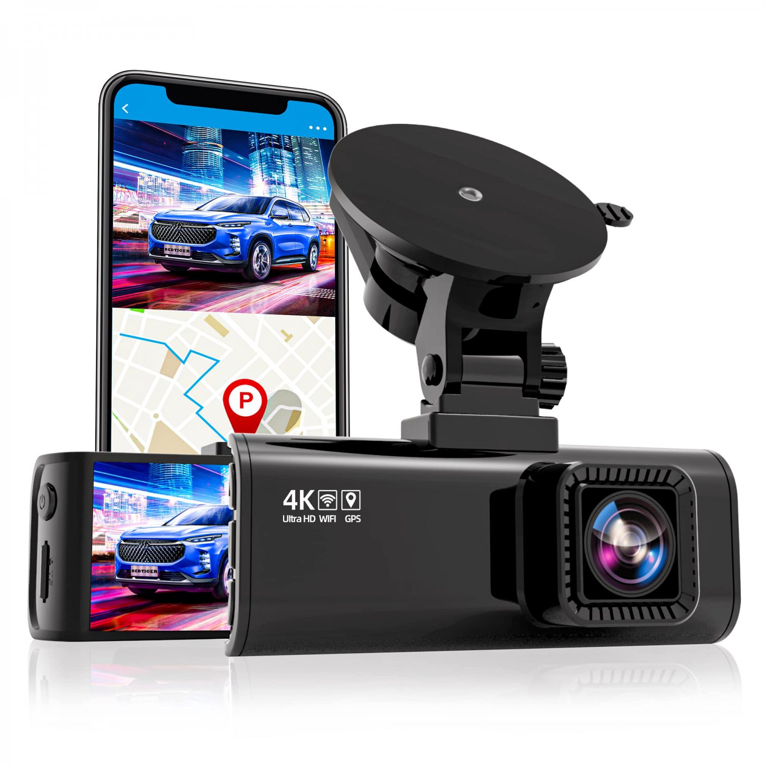 REDTIGER Dash Cam 4K Car Camera Front UHD 2160P with Wi-Fi GPS 3.16"" LCD Screen Dash Camera for Car