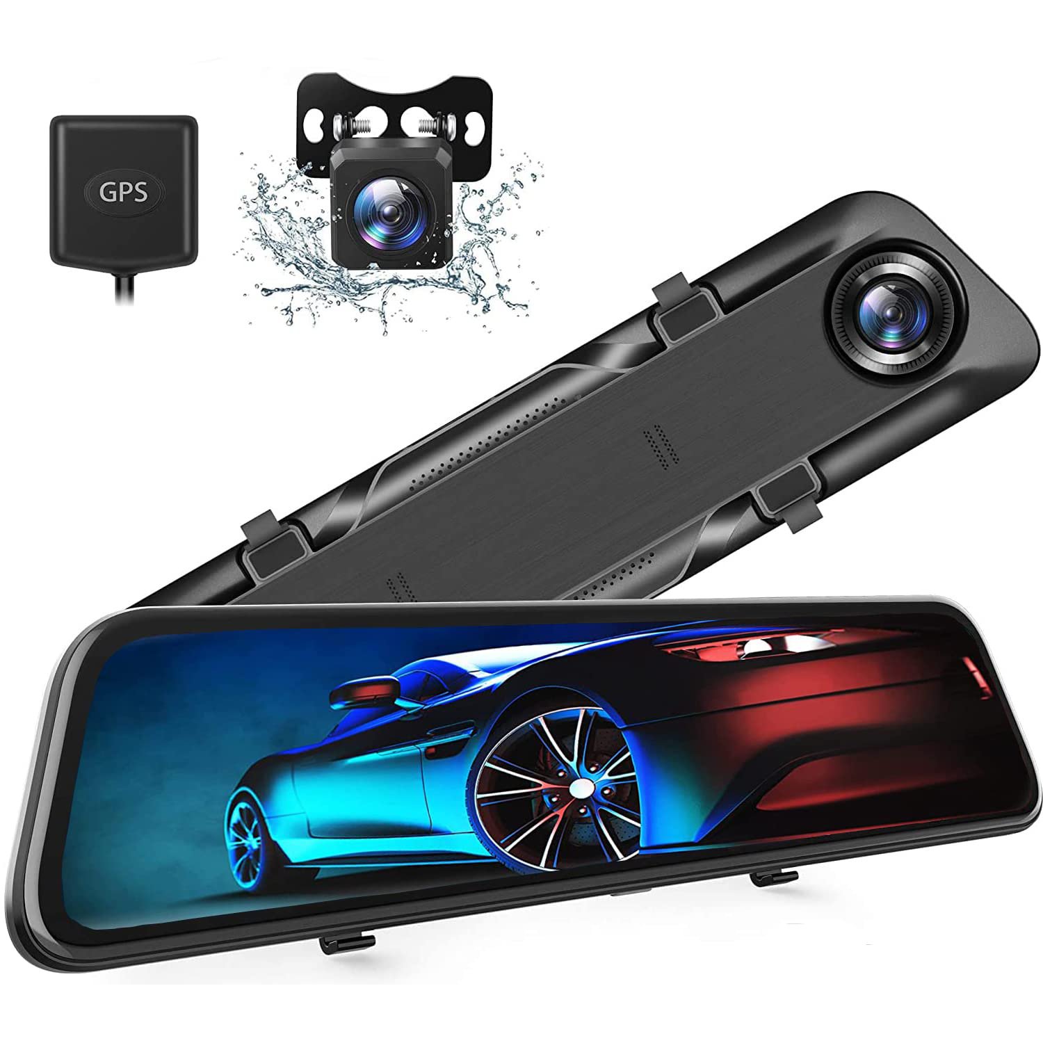 Mirror Dash Cam 4K, 12"" Rear View Mirror Camera, Backup Camera, GPS, Superior Sensor for Enhanced N