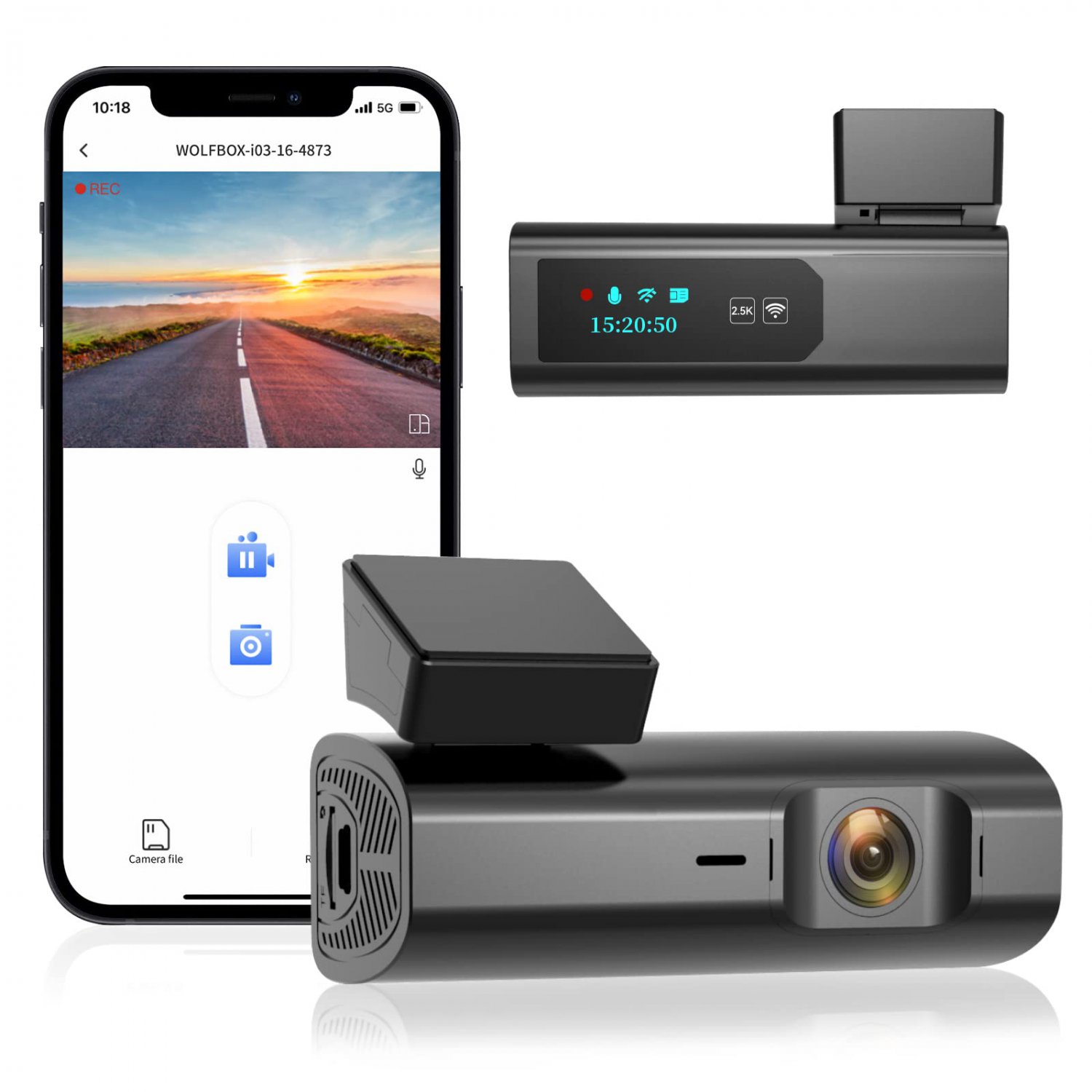 2.5K Dash Cam Car Camera: WOLFBOX i03 Dashcam Front Recorder Built in WiFi, Full HD 1600P Mini Dashb