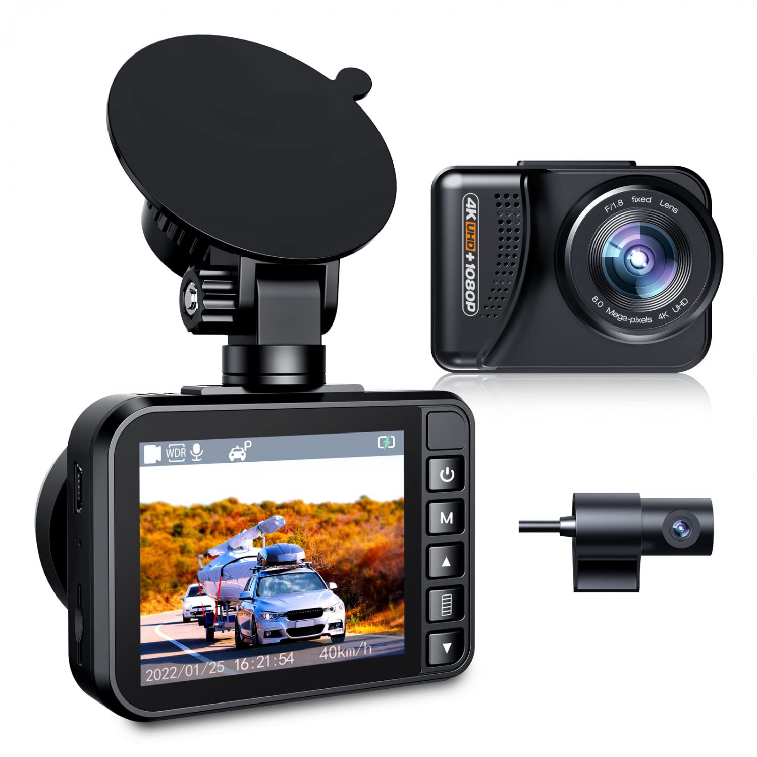 Dual Dash Cam Built-in GPS Front 4K and Rear 1080P Dash Cams for Cars, 2-inch Screen Camera Full HD 