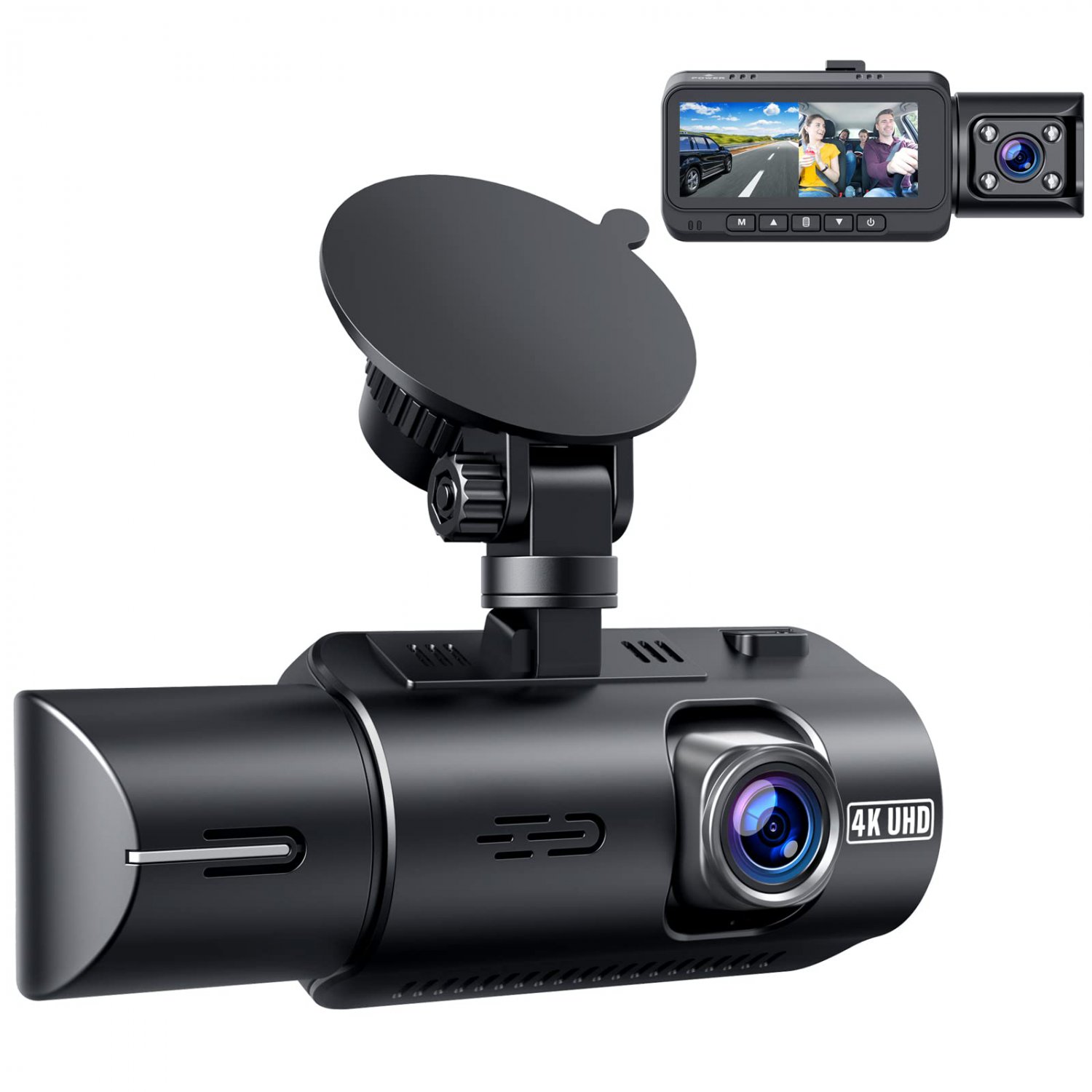 4K Dual Dash Cam GPS 2160P+1080P Car Camera Front and Inside IR Night Vision Interior Dash Camera, 3