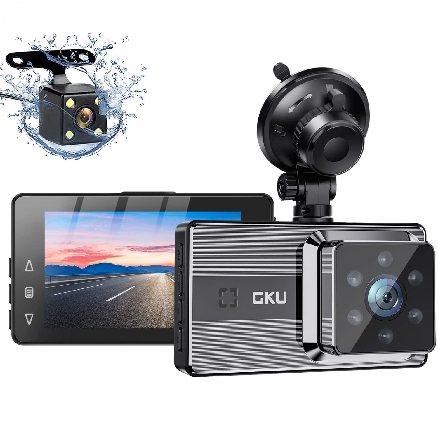 Dash Cam Front and Rear, GKU Dash Cam 1920X1080P FHD Dual Car Camera 170&Acirc;&deg; Wide Angle Backup Dash Ca