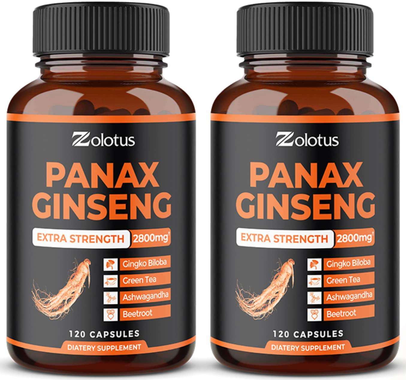 2 Packs Korean Red Panax Ginseng + Ginkgo Biloba, 2800mg Highest Potency with Ashwagandha, Beetroot,