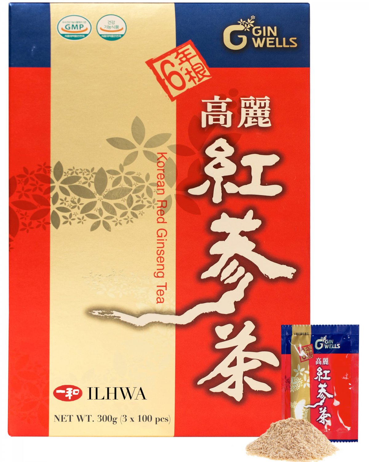 ILHWA Korean Ginseng Roots Extract Tea (100pcs) - 6 Years Ginseng Granulated. High Ginsenoside Rg1+R