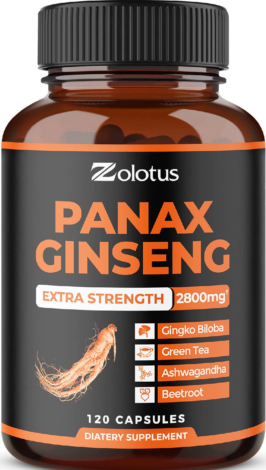 Korean Red Panax Ginseng + Ginkgo Biloba, 2800mg Highest Potency with Ashwagandha, Beetroot, Green T