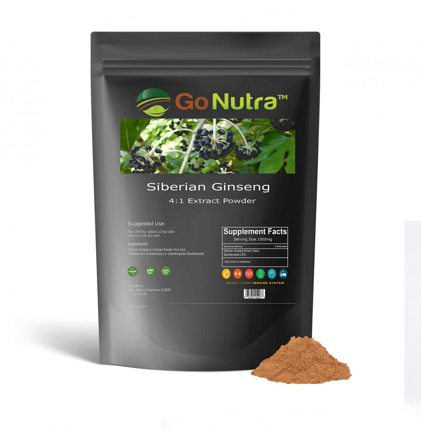 Siberian Ginseng Powder 4:1 Extract 4X Times Stronger Non-GMO 1lb (16 oz)