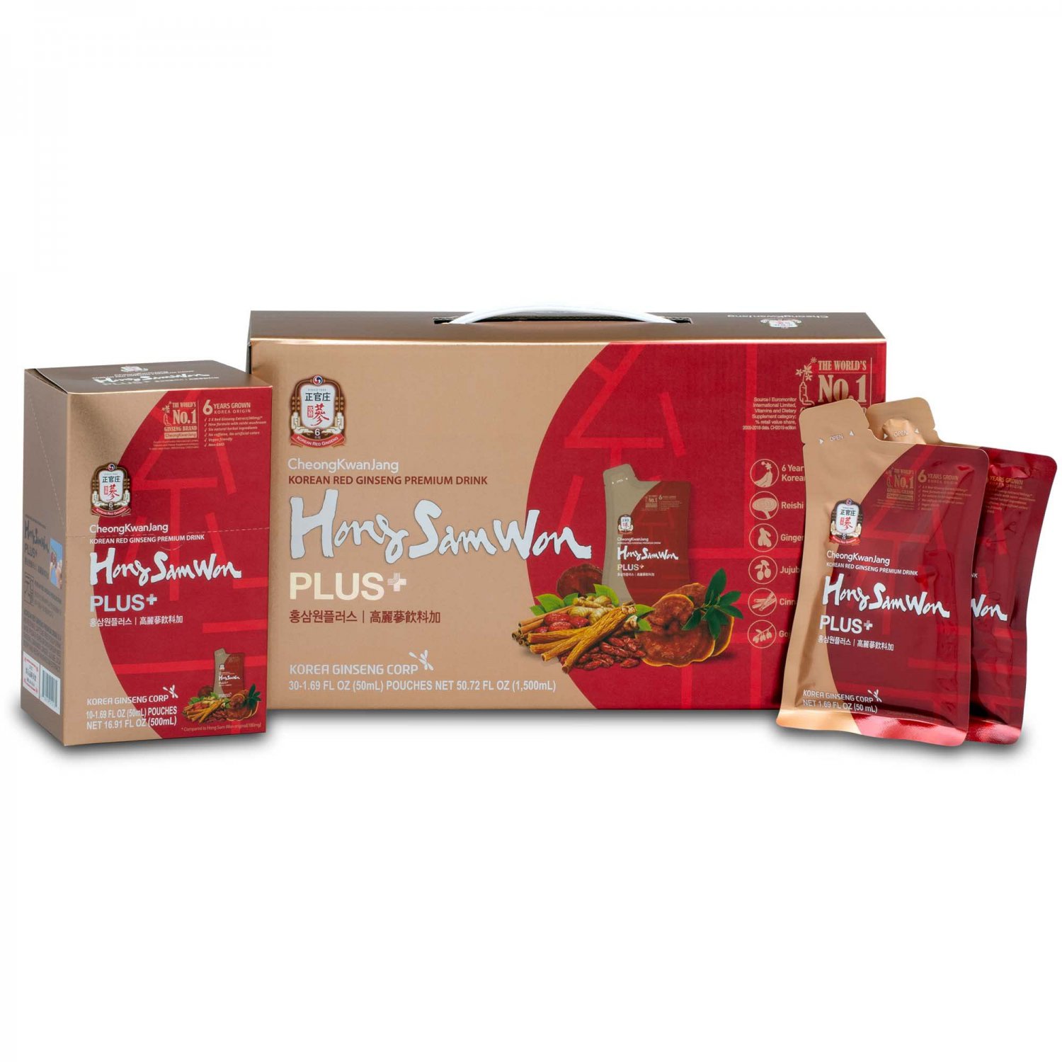 CheongKwanJang [Hong Sam Won Plus - Korean Red Ginseng Drink] Korean Red Panax Ginseng Extract Drink