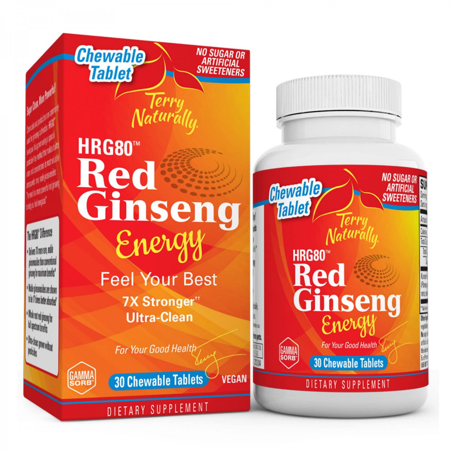 Terry Naturally HRG80 Red Ginseng Energy ? 30 Easy Chew Tablets ? Energy Support Supplement ? Korean
