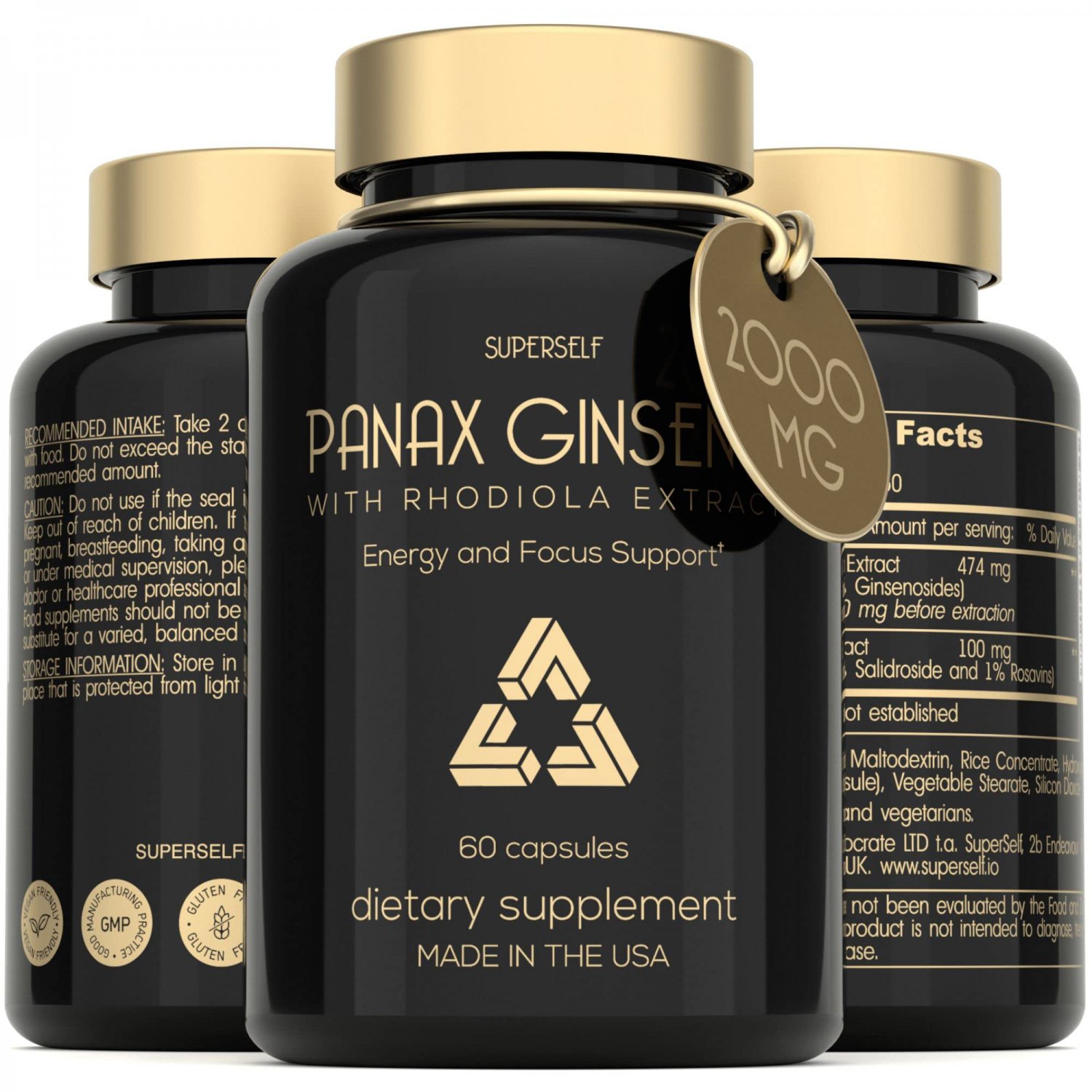 Panax Ginseng and Rhodiola Rosea 2000mg - Korean Ginseng High Strength 60 Capsules - Herbal Suppleme