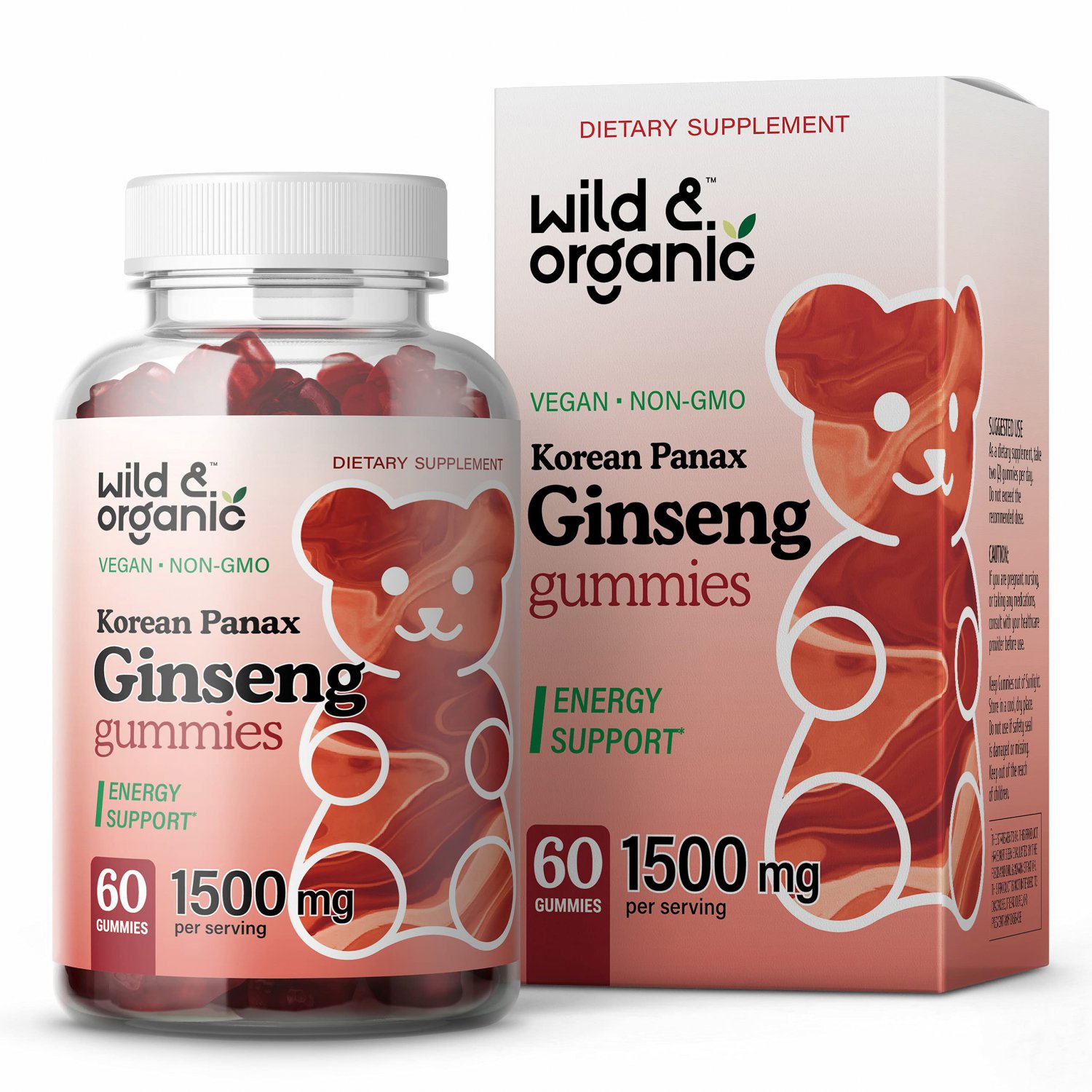 Wild & Organic Korean Panax Red Ginseng Gummies - Energy & Brain Supplements Gummy Vitamins - Memory