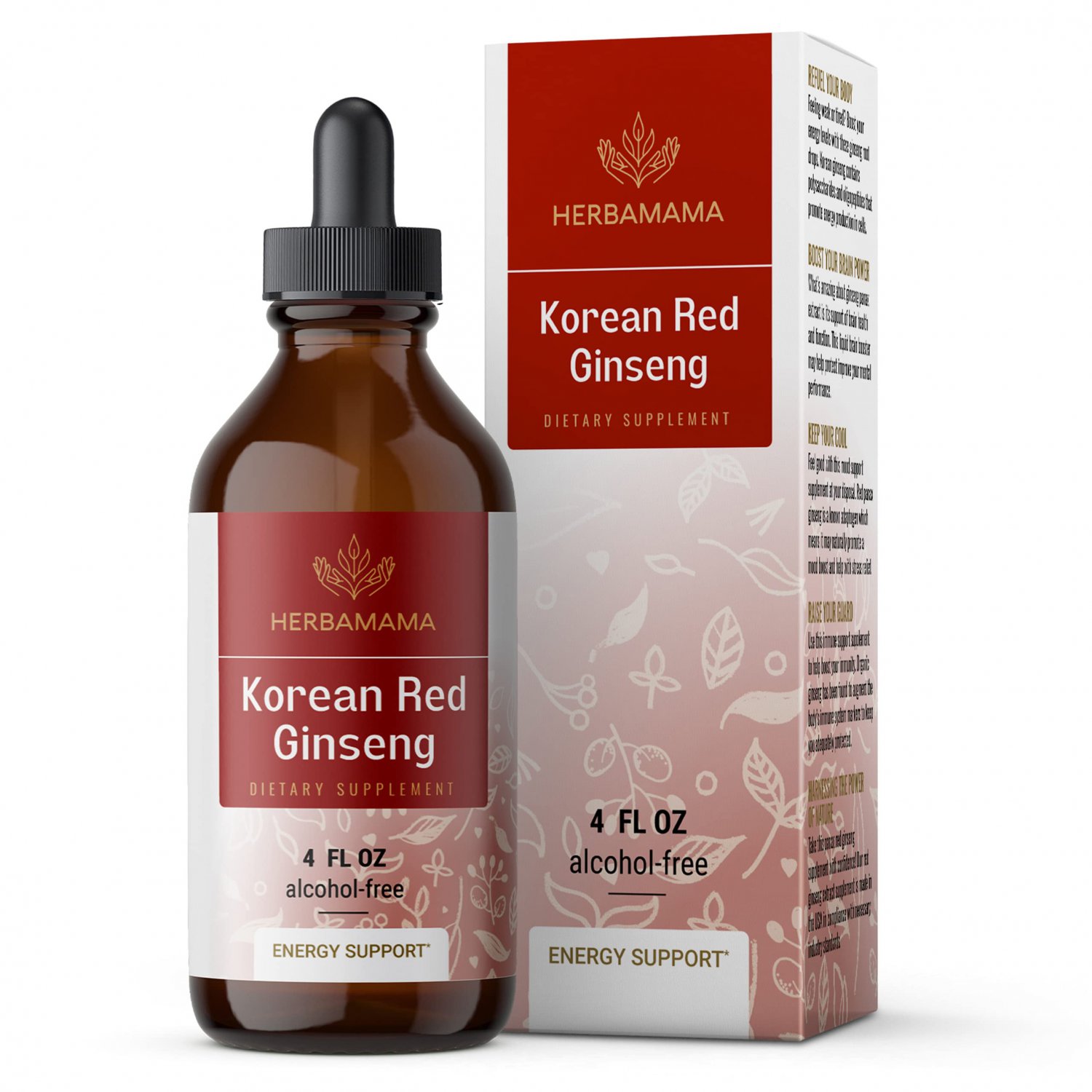 HERBAMAMA Asian Ginseng Herbal Extract Tincture - Organic Liquid Daily Supplement Supporting Energy,