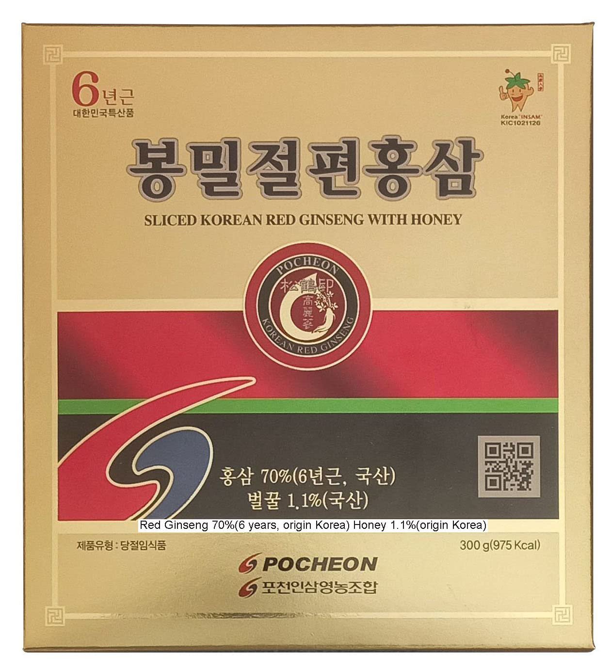 Pocheon 300g(10.6oz) 6Years Sliced Korean Panax Red Ginseng Roots with Honey, Saponin