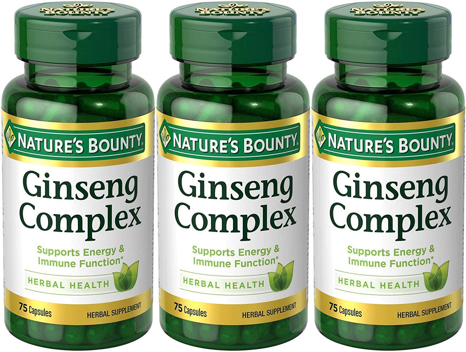 Nature's Bounty Ginseng Complex Herbal Health, 225 Capsules (3 X 75 Count Bottles)