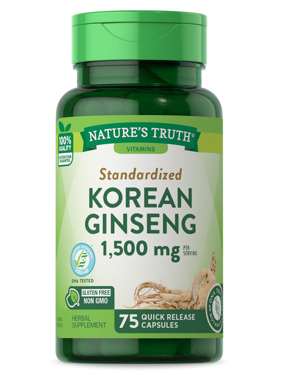 Korean Ginseng Capsules | 75 Count | Standardized Extract from Ginseng Root | Non-GMO, Gluten Free S