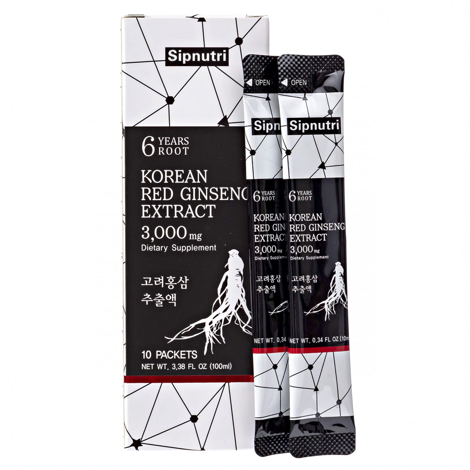 Sipnutri Korean Red Panax Ginseng Extract Liquid Drink 3000mg, Made in Korea, 6 Years Aged Korea Red