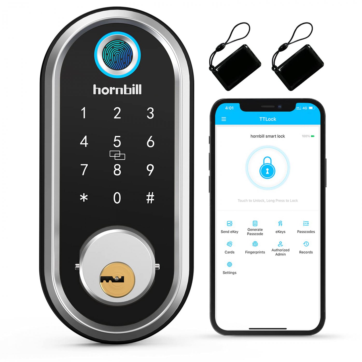 Smart Lock, Hornbill Fingerprint Deadbolt Lock with Touchscreen Keypad, Keyless Entry Front Door Loc