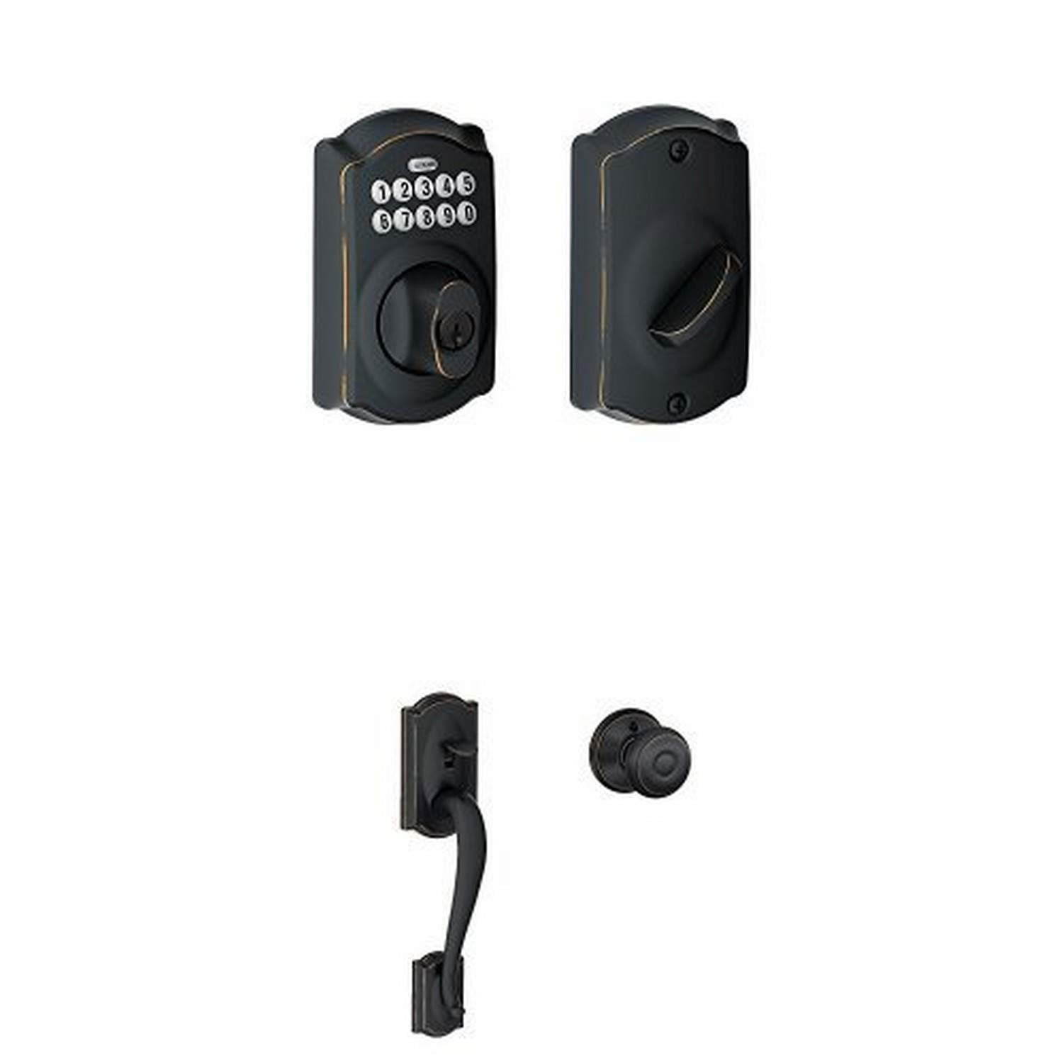 SCHLAGE BE365VCAM716 Camelot Keypad Deadbolt + Handleset, Aged Bronze