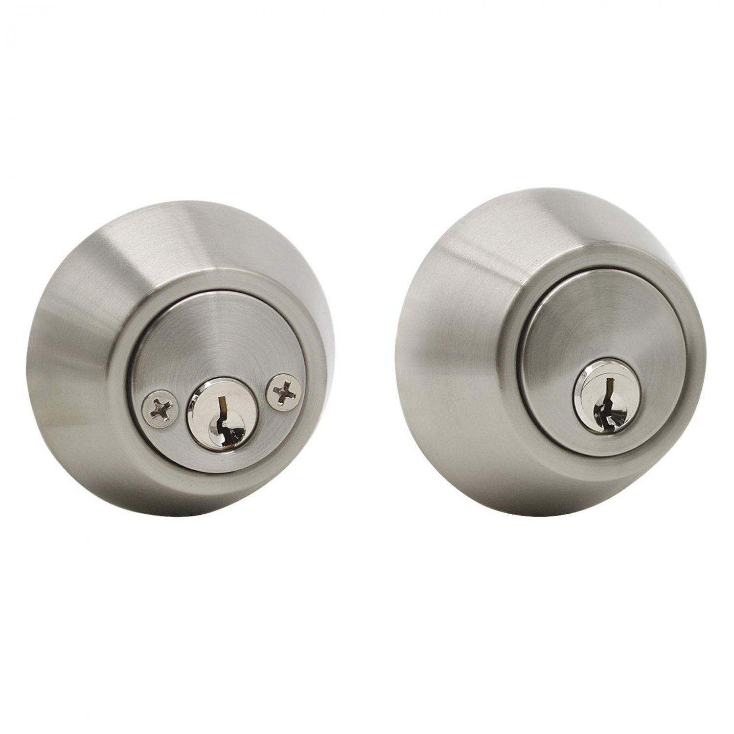 Probrico Satin Nickel Double Cylinder Deadbolt with 2 Side(Both)Keyed Round Modern Contemporary Dead