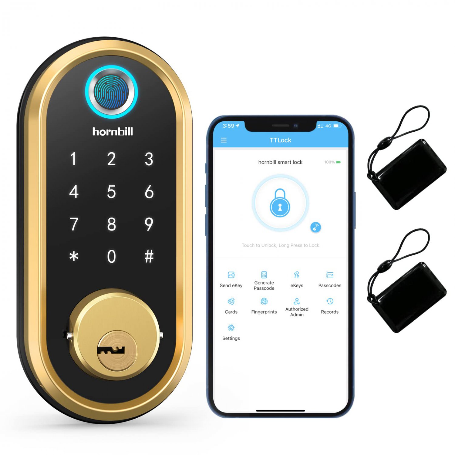 Smart Lock Deadbolt, Hornbill Fingerprint Door Lock with Keypad, Bluetooth Electronic Keyless Entry 