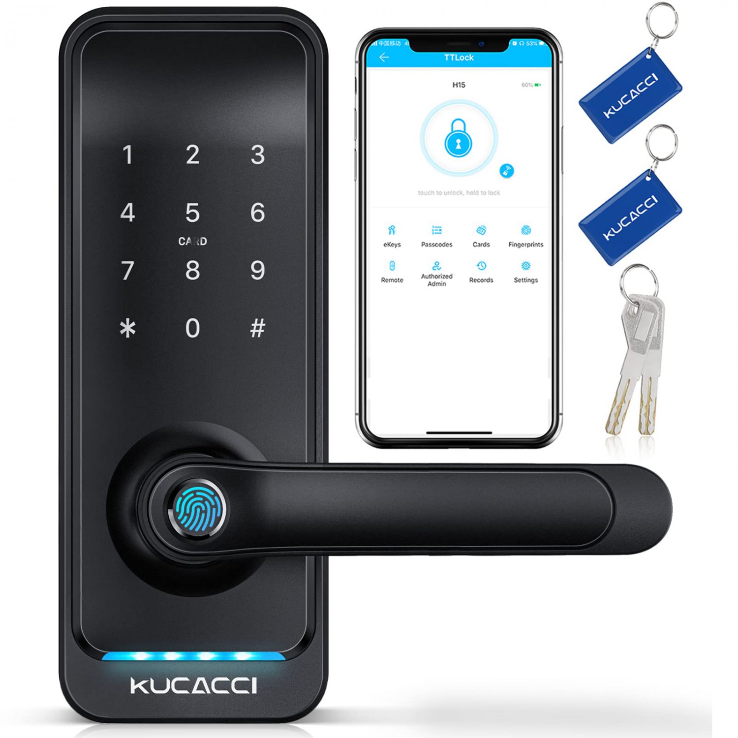 KUCACCI Smart Door Lock, Keyless Entry Door Lock, Fingerprint Door Lock, Digital Door Lock, Keypad D