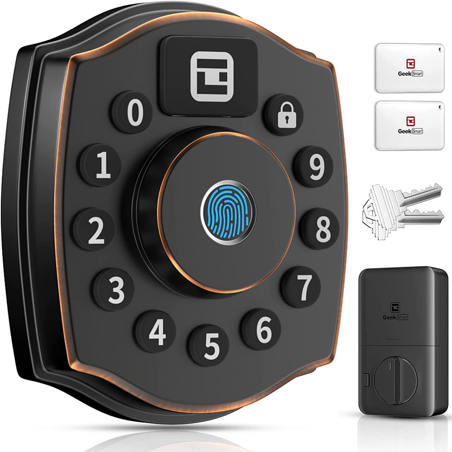 Smart Door Lock, Geek 5-in-1 Keyless Entry Deadbolt Door Locks with Keypad, Remote Control with APP,