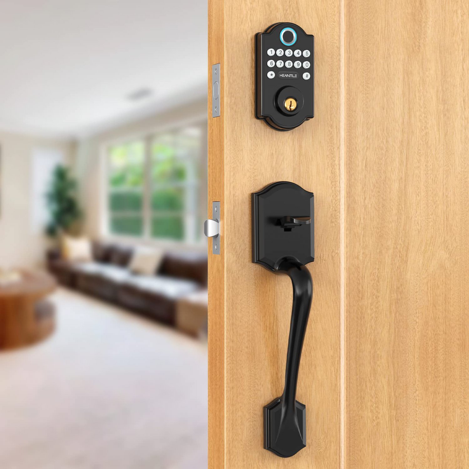 Keyless Entry Door Lock, Heantle Smart Locks for Front Door with Handle, Electronic Fingerprint Dead