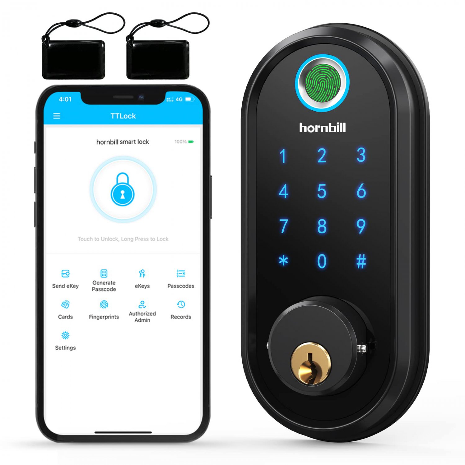 Smart Door Lock, Hornbill 7-in-1 Keyless Entry Door Lock Biometric Fingerprint Smart Deadbolt, Elect