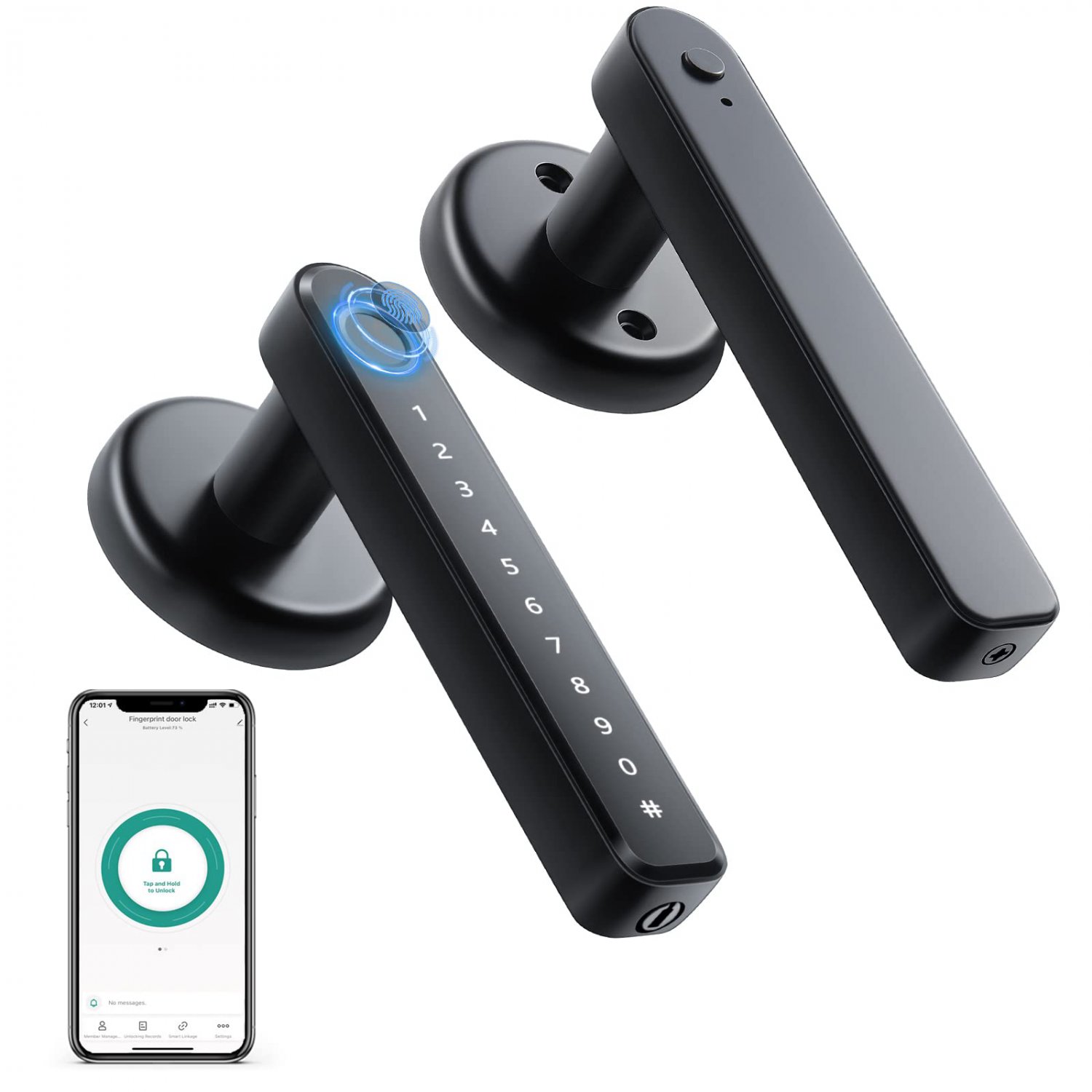 Fingerprint Door Lock, Millionhome Door Lock with App/Code/Backup Key/Fingerprint Door Knob Keyless 