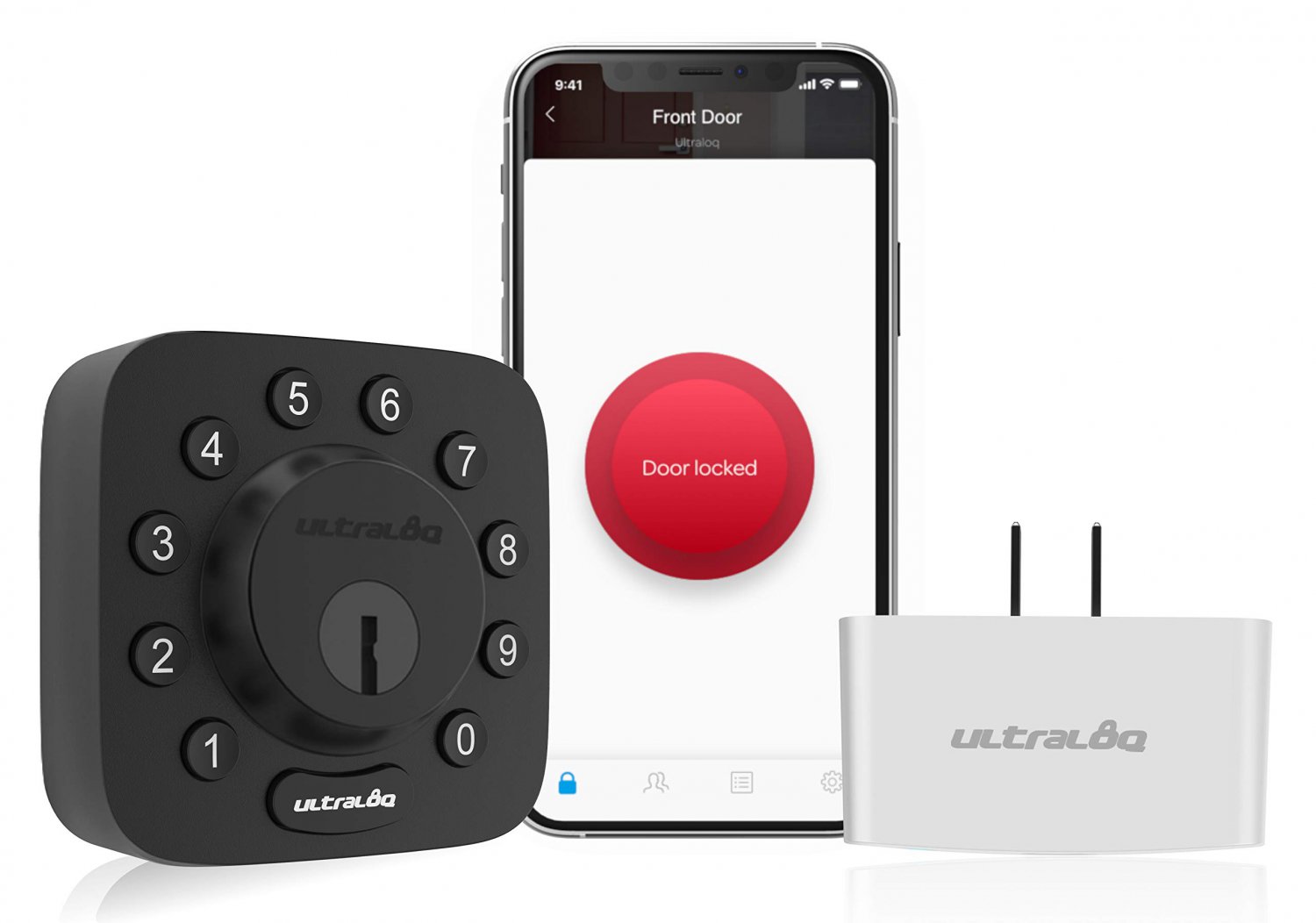 ULTRALOQ Smart Door Lock U-Bolt (Black) + Bridge WiFi Adaptor, 5-in-1 Keyless Entry Door Lock with W