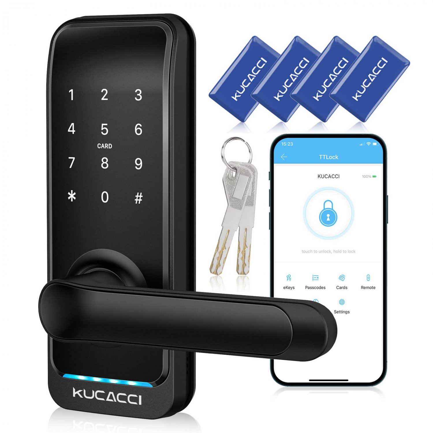 KUCACCI Keyless Entry Door Lock, Smart Door Lock Door Knob with Keypad Door Lock with Handle, Smart 