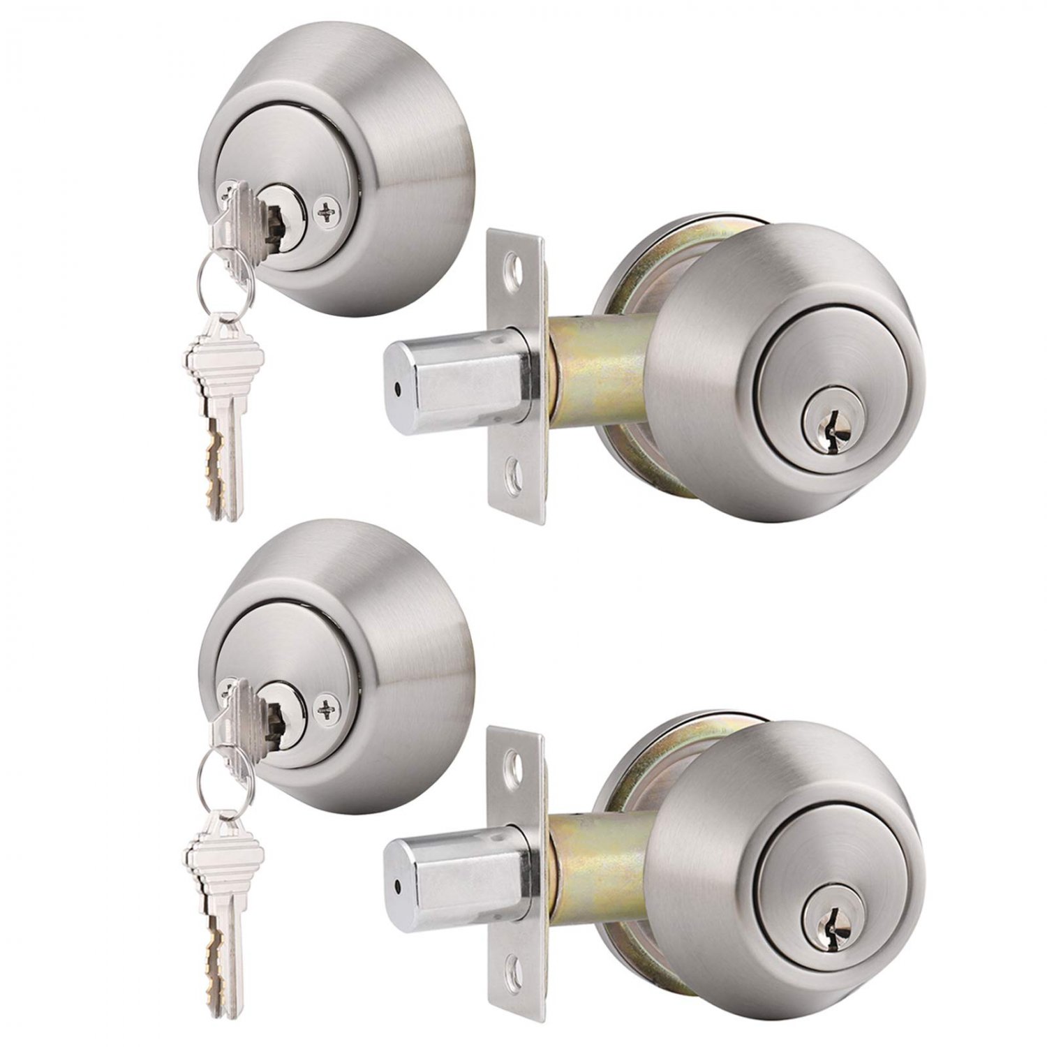 Gobrico 2 Keyed Alike Double Cylinder Deadbolts Door Locks, Satin Nickel,Keyd Both Sides,Combo Locks