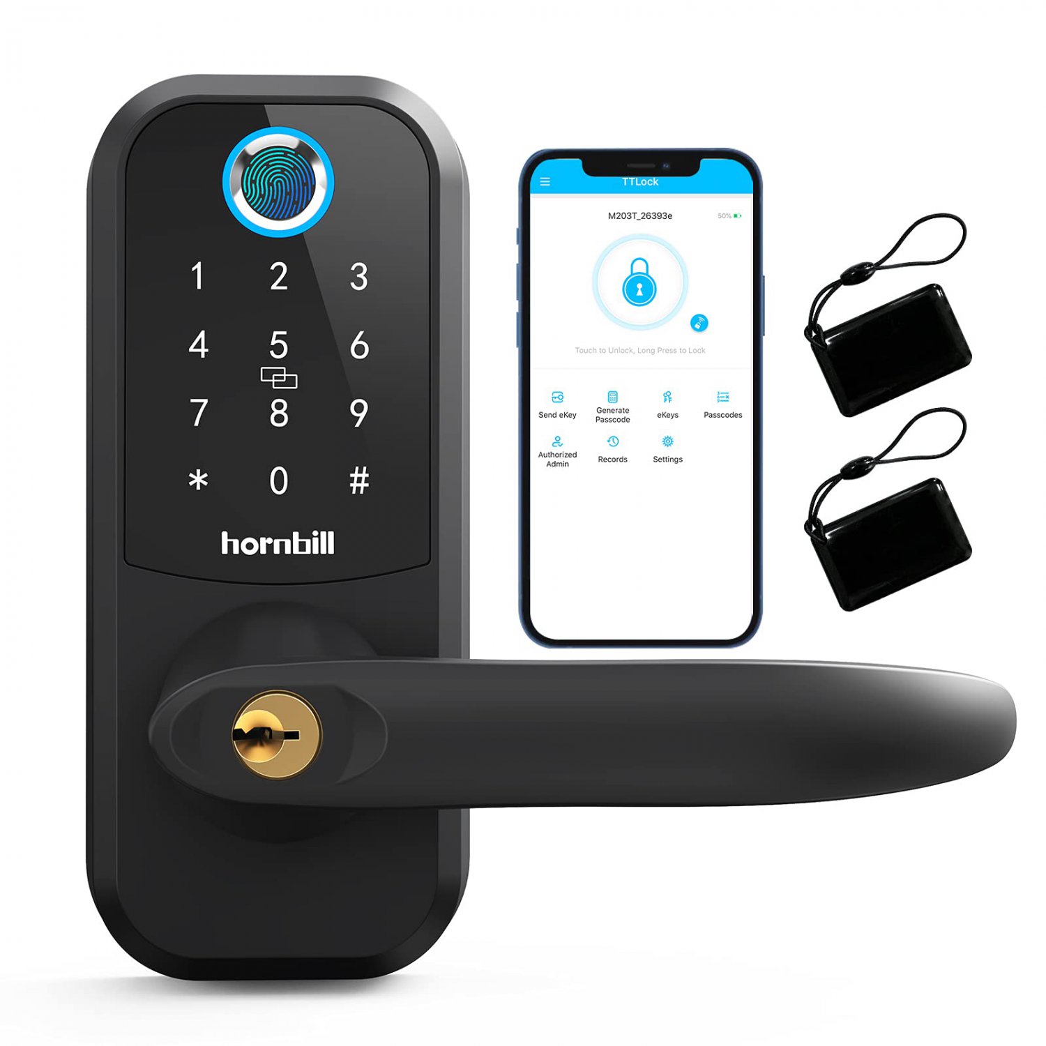 Fingerprint Smart Lock Door Handle, Hornbill 9-in-1 Keyless Entry Keypad Digital Door Lock, Smart Lo