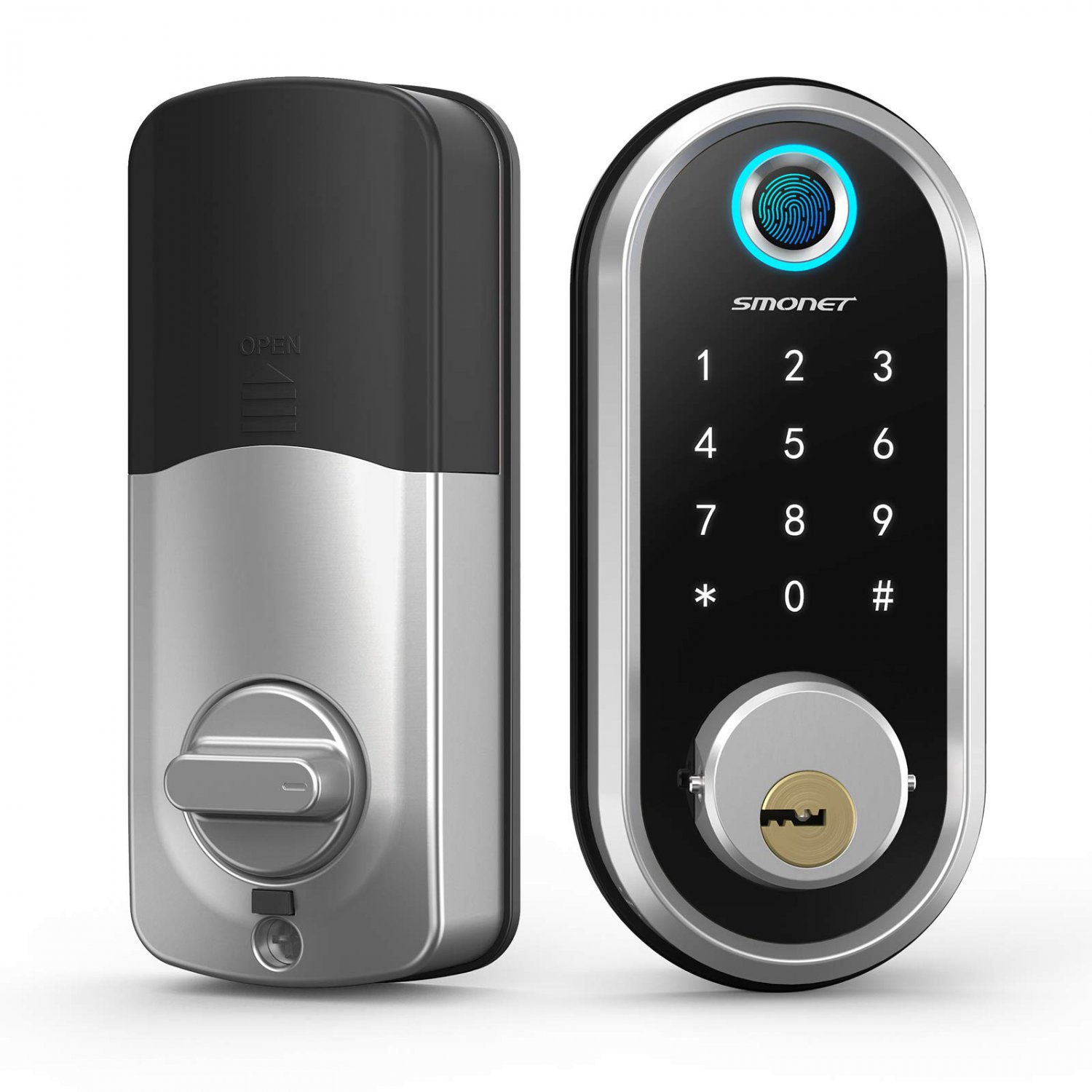 Smart Deadbolt, SMONET Fingerprint Electronic Deadbolt Door Lock with Keypad-Bluetooth Keyless Entry