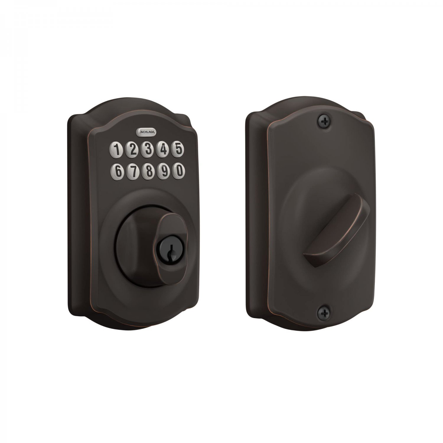 Schlage BE365 V CAM 716 Camelot Keypad Deadbolt, Electronic Keyless Entry Lock, Aged Bronze