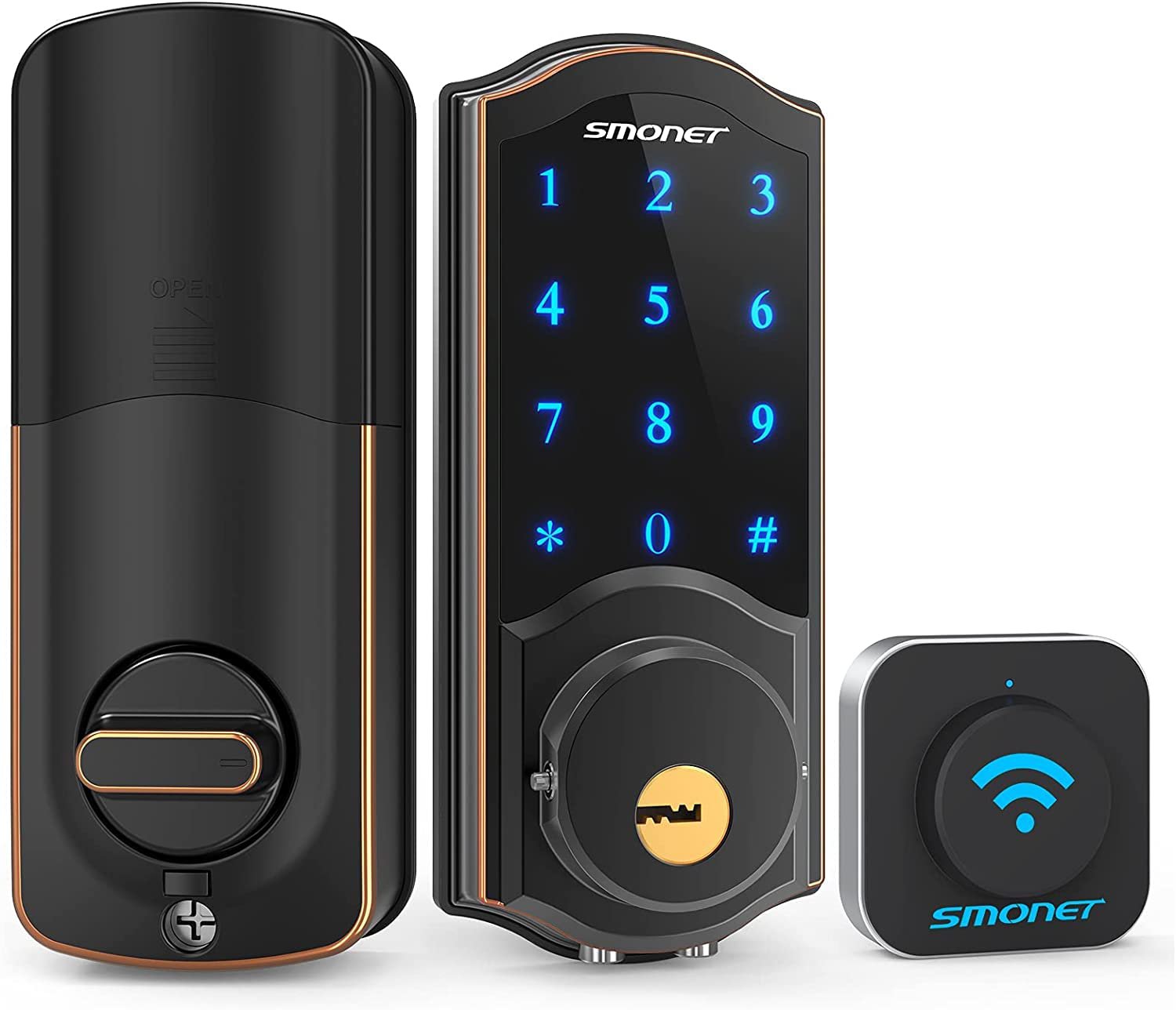 WiFi Door Lock,SMONET Remote Control Smart Deadbolt, Digital Electronic Keyless Entry Locks Bluetoot