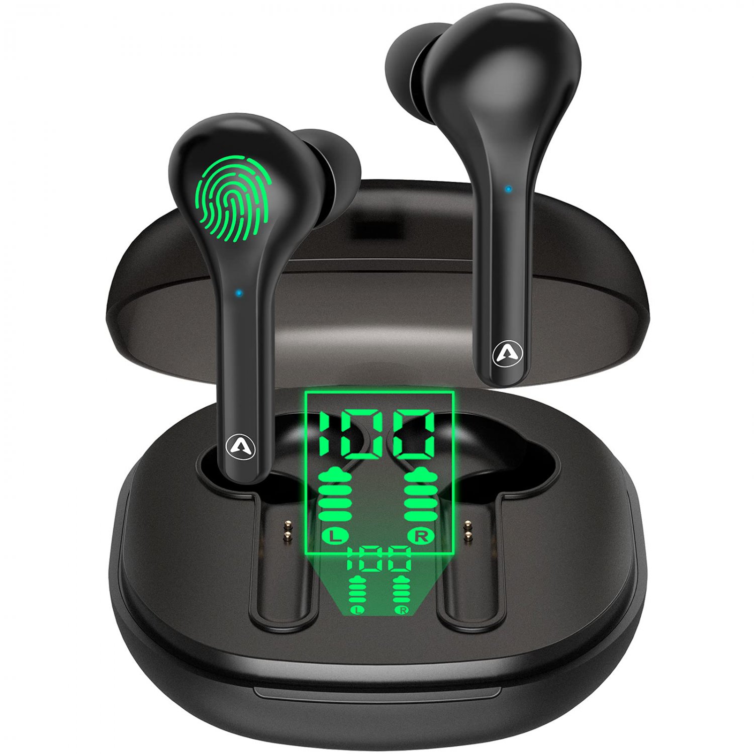 AMZANE Wireless Earbuds Bluetooth Headphones with Wireless Charging Case and LED Digital Display Blu