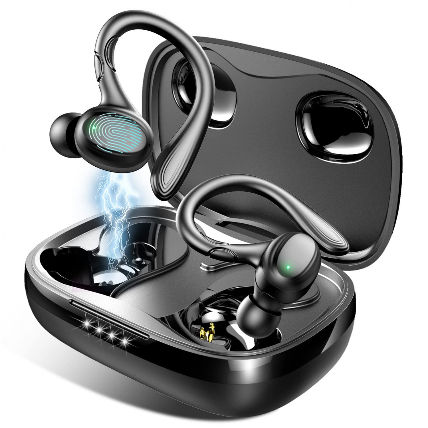 Wireless Earbud, Sports Bluetooth 5.1 Headphones with Detachable Earhooks, Deep Bass Wireless in Ear
